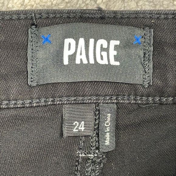 New Paige Accent Black Fog Luxe Coating Ultra High Rise Jeans Button Fly Sz 24 - Picture 7 of 14
